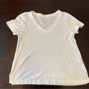 JJill Pima Slub Knit V-Neck Tee White Shirt Cotton Sz Petite S Short Sleeve